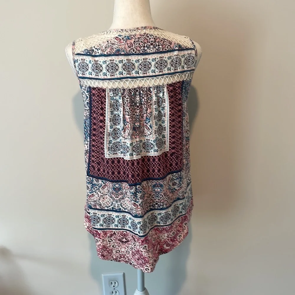 Lucky Brand Bohemian Crochet Detail Patchwork Sleeveless Top size medium